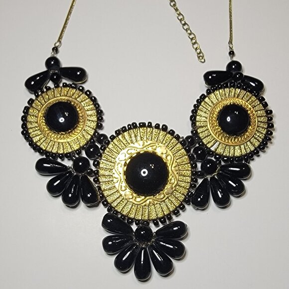 Black and gold  CATO Fashion beaded statement necklace - Picture 2 of 4